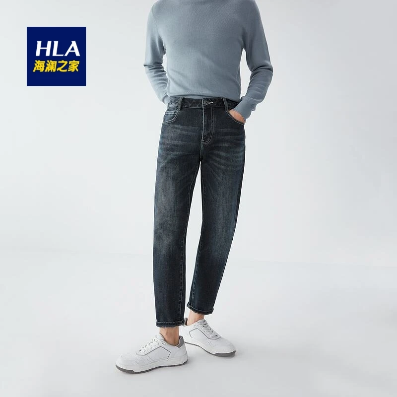 商品[国内直发] HLA|海澜之家休闲时尚牛仔裤2021秋新后腰皮标弹力裤子男,价格¥173,第1张图片