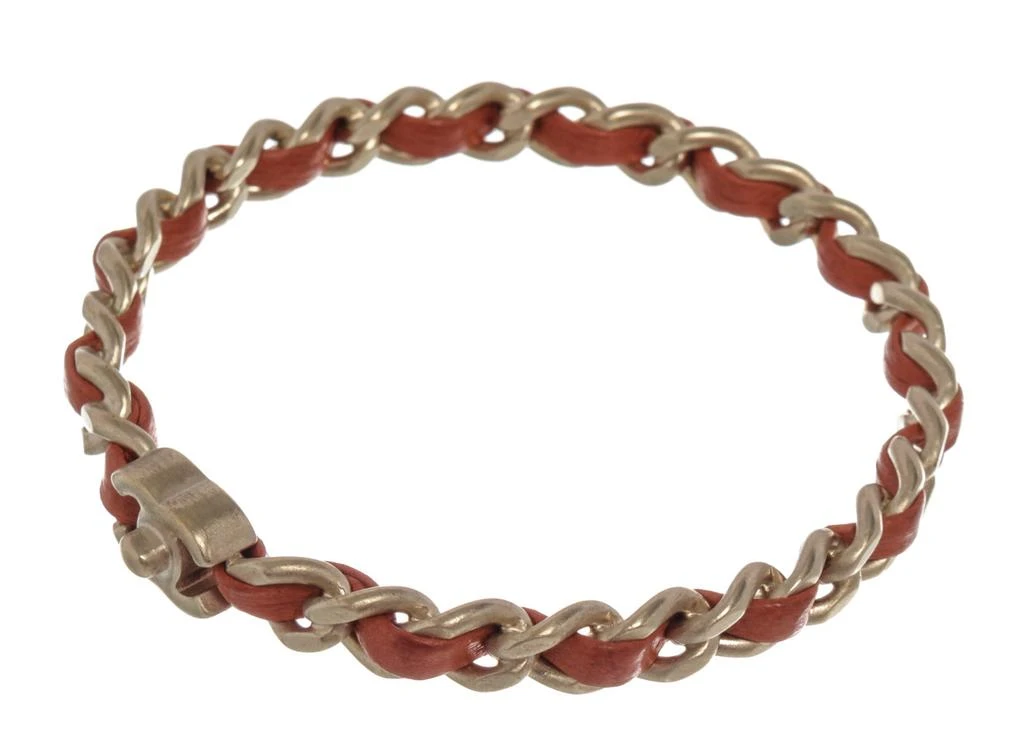 商品[二手商品] Chanel|Chanel Red Leather Woven Silver-tone Chain-link CC Bangle Bracelet,价格¥8704,第5张图片详细描述