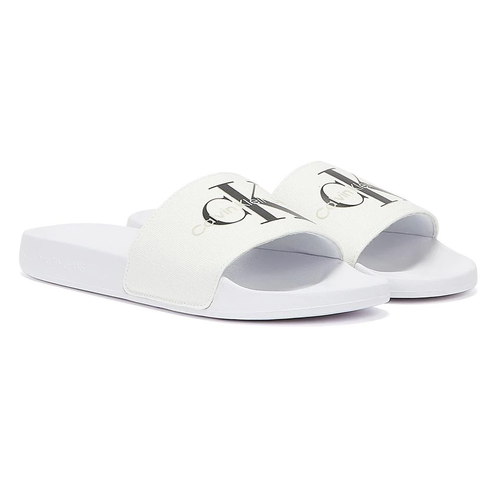 商品Calvin Klein|Calvin Klein Jeans Slide Monogram Co Womens White Sandals,价格¥356,第1张图片