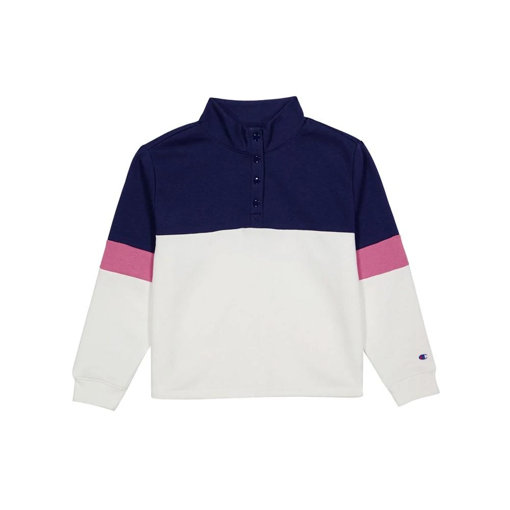 商品CHAMPION|Big Girls Powerblend Snap Front Crew Colorblocked Sweatshirt,价格¥133,第1张图片