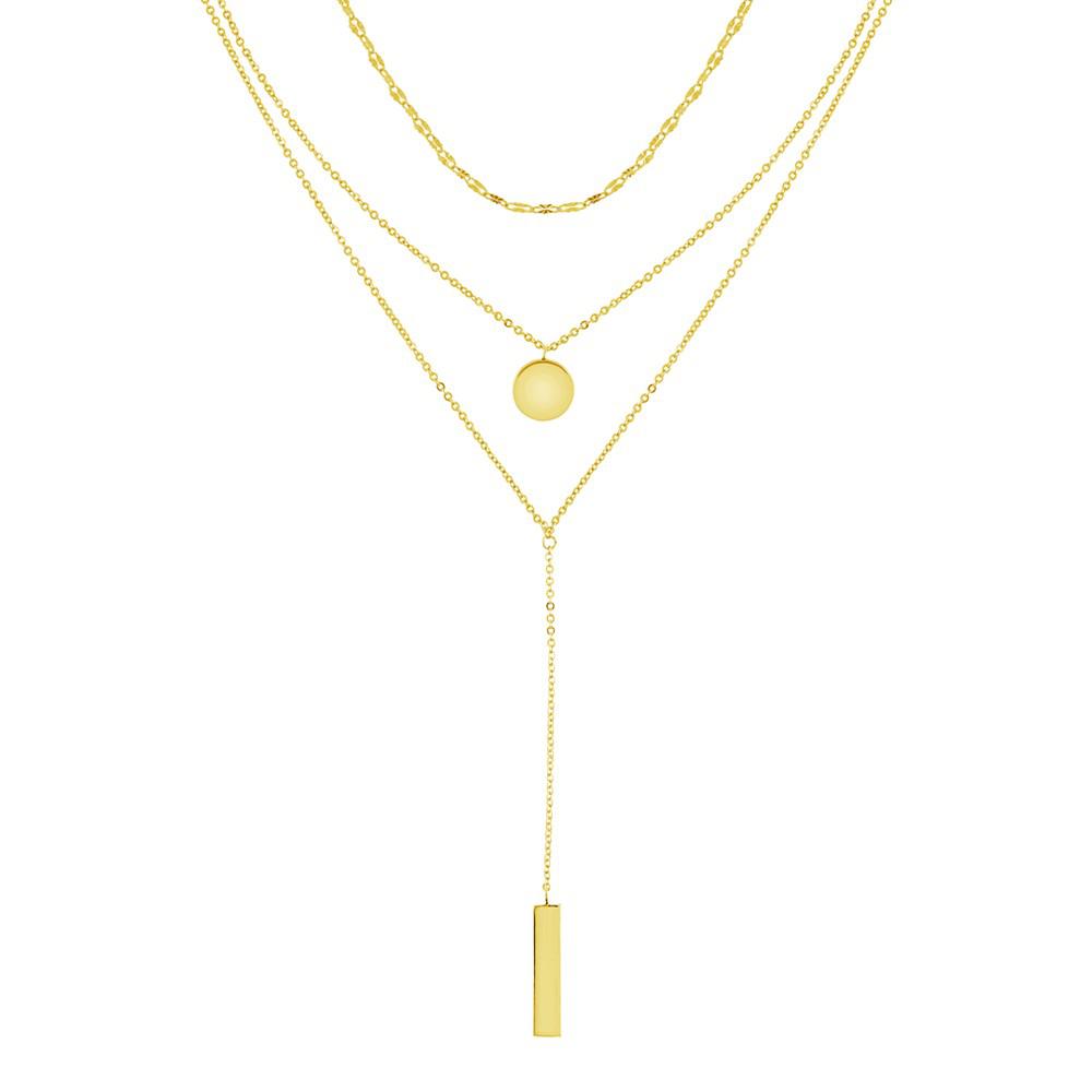 Triple Chain 15" Layered Disc & Bar Necklace in Gold Plate or Silver Plate商品第1张图片规格展示