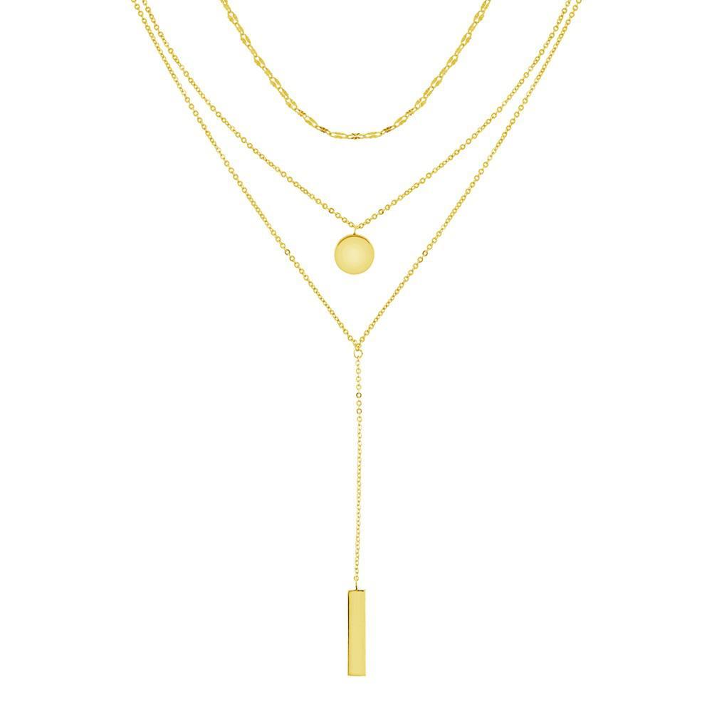 商品Essentials|Triple Chain 15" Layered Disc & Bar Necklace in Gold Plate or Silver Plate,价格¥130,第1张图片
