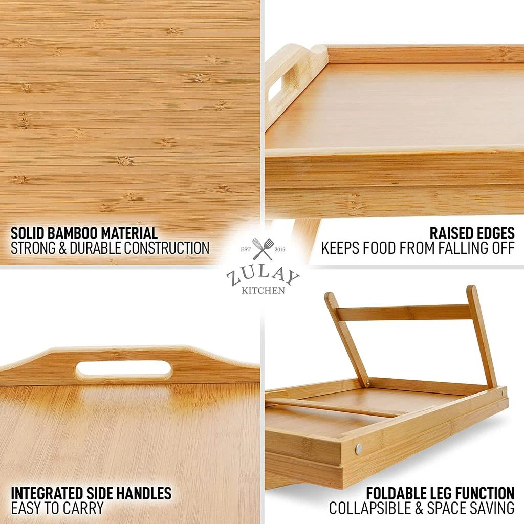 商品Zulay Kitchen|Bamboo Breakfast in Bed Tray Table with Folding Legs and Handles,价格¥390,第5张图片详细描述