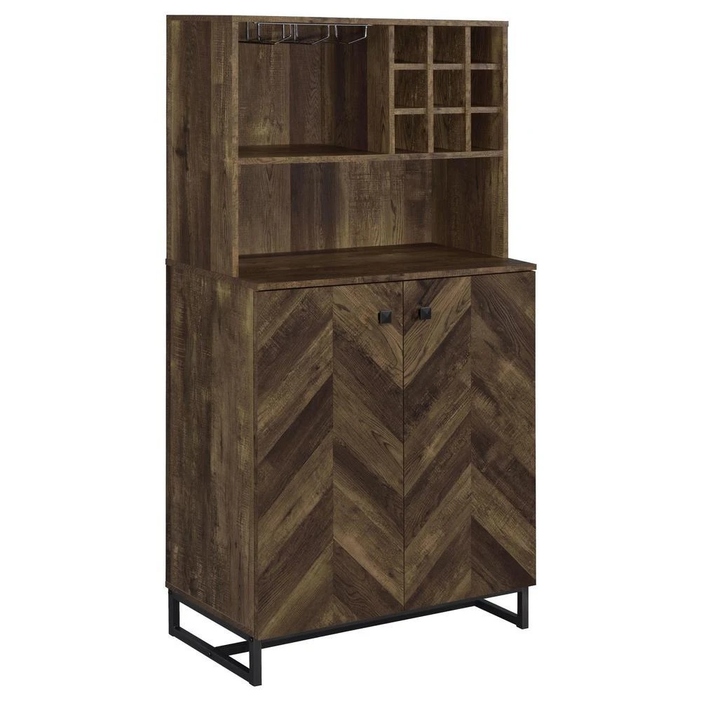 商品Coaster Co. of America|Mendoza 2-door Wine Cabinet Rustic Oak Herringbone and metal,价格¥2673,第2张图片详细描述