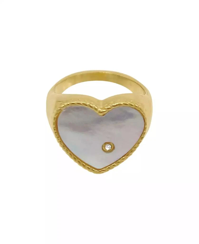 商品ADORNIA|14K Gold Plated Heart White Imitation Mother of Pearl Signet Ring,价格¥203,第2张图片详细描述