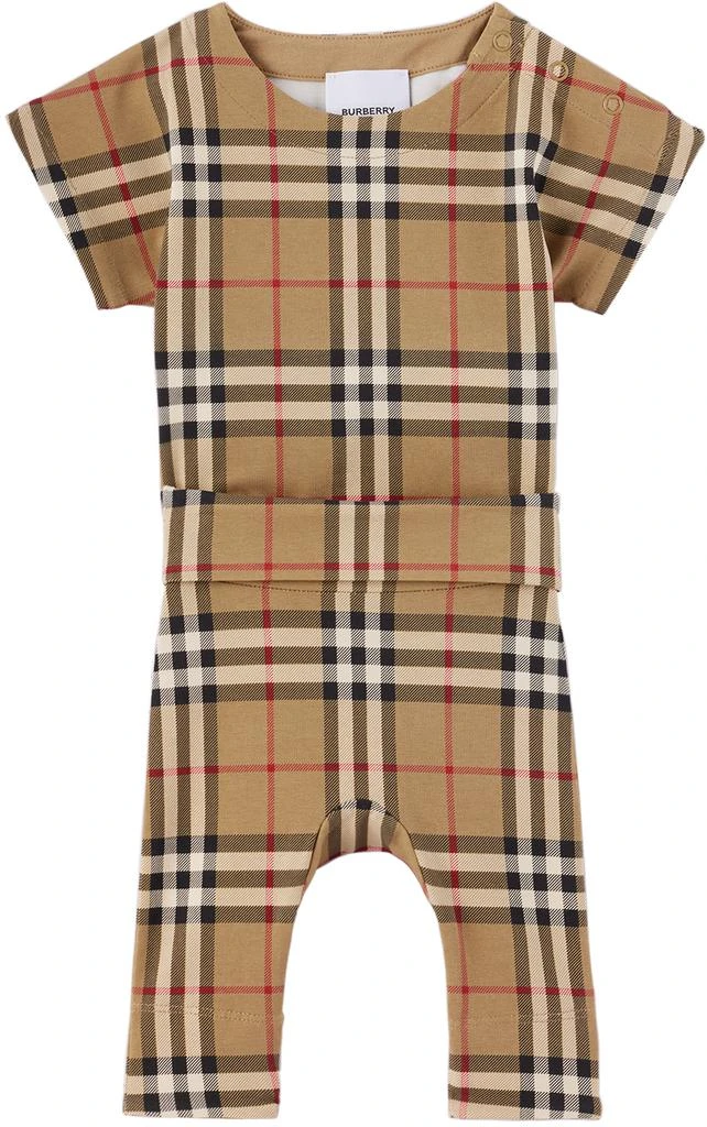 商品Burberry|驼色格纹婴儿连体衣 & 长裤套装,价格¥2912,第1张图片