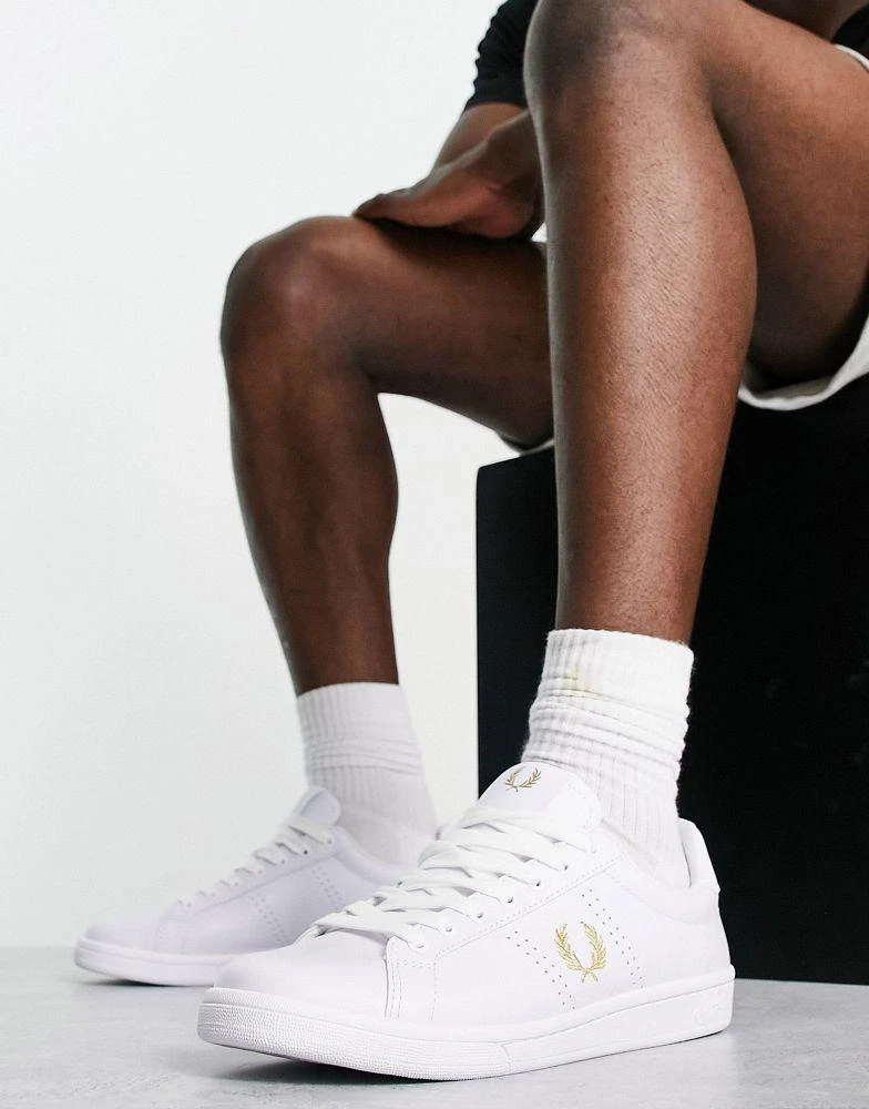 商品Fred Perry|Fred Perry B721 gold logo leather trainer in white,价格¥773,第3张图片详细描述