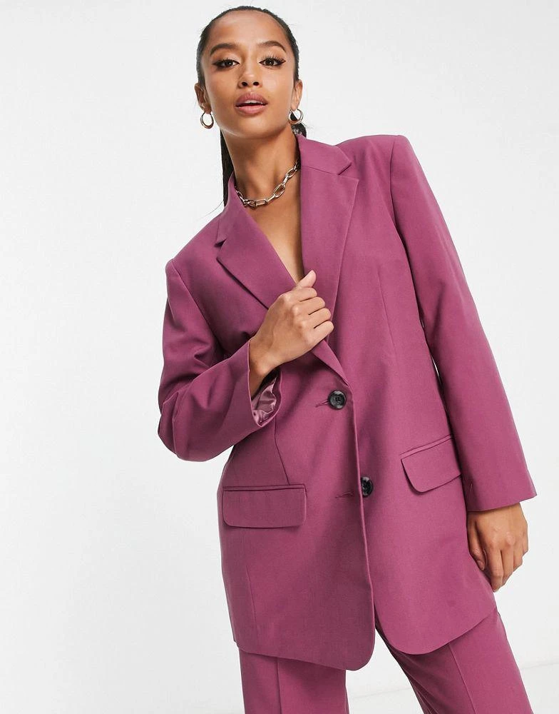 商品ASOS|ASOS DESIGN Petite Mix & Match slim boy suit blazer in plum,价格¥356,第4张图片详细描述