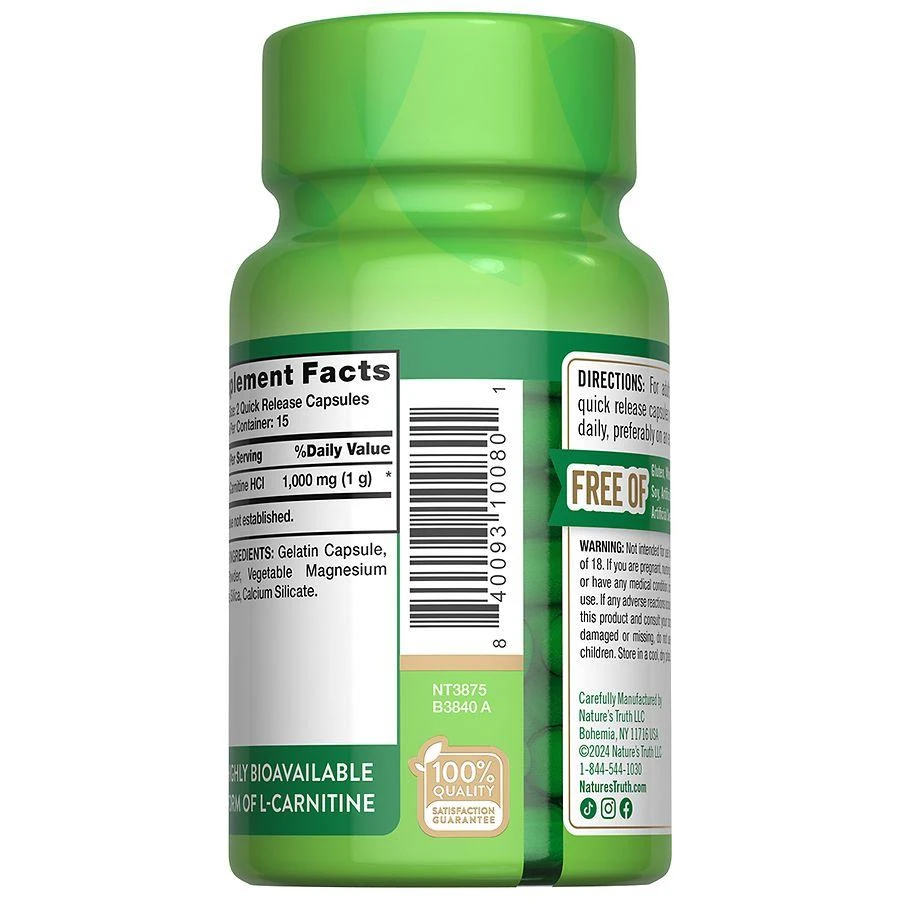 商品Nature's Truth|Acetyl L-Carnitine HCL Capsules,价格¥124,第4张图片详细描述