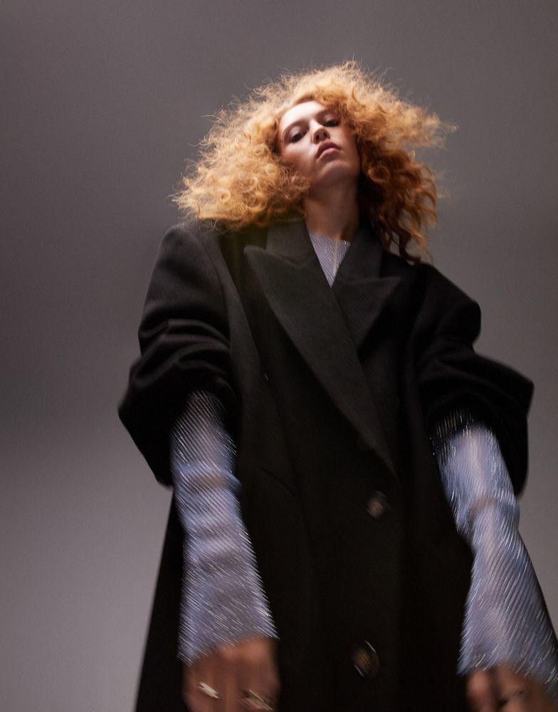 商品Topshop|Topshop smart oversized longline coat in black,价格¥864,第4张图片详细描述