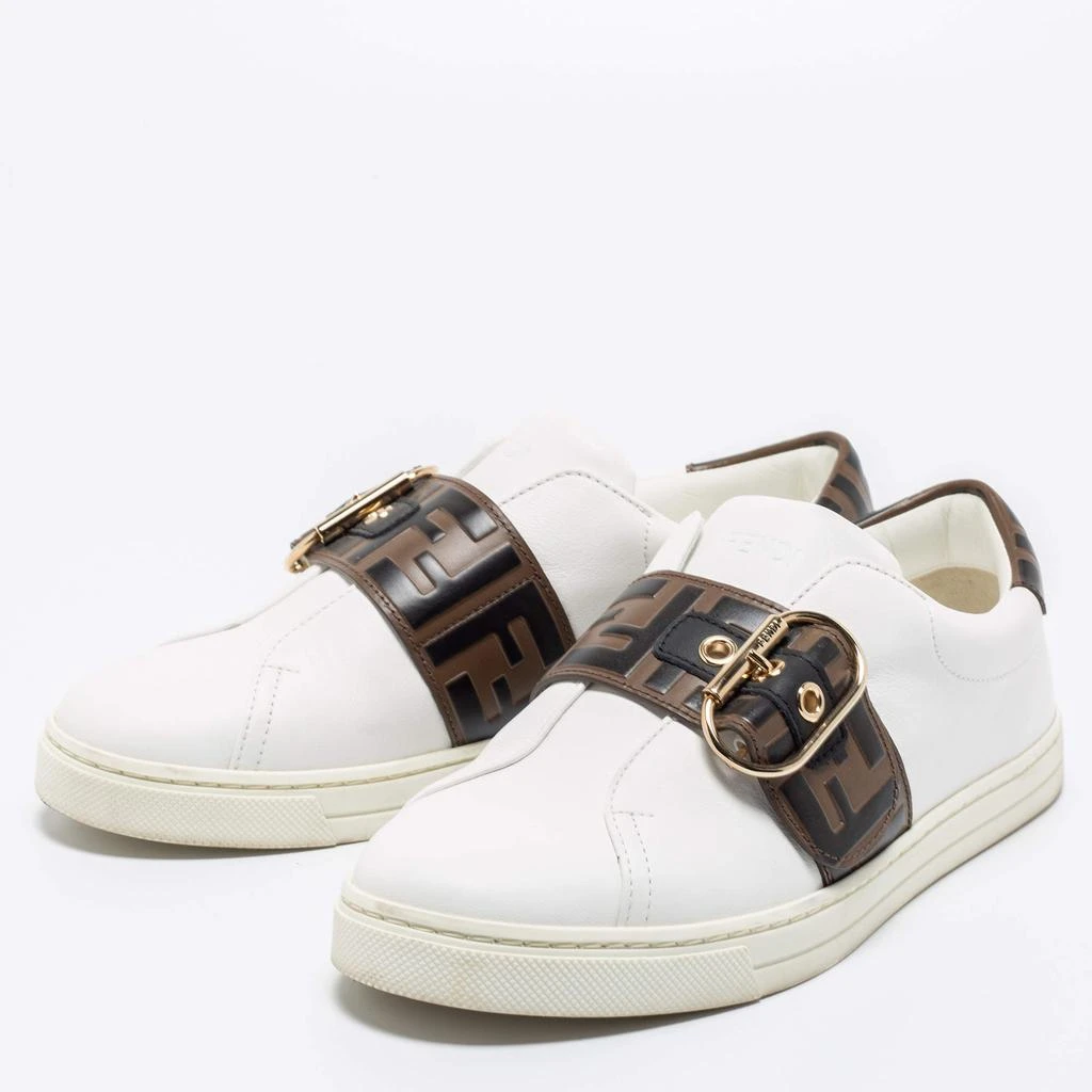 商品[二手商品] Fendi|Fendi White/Brown Leather FF Low Top  Sneakers Size 37,价格¥3367,第2张图片详细描述