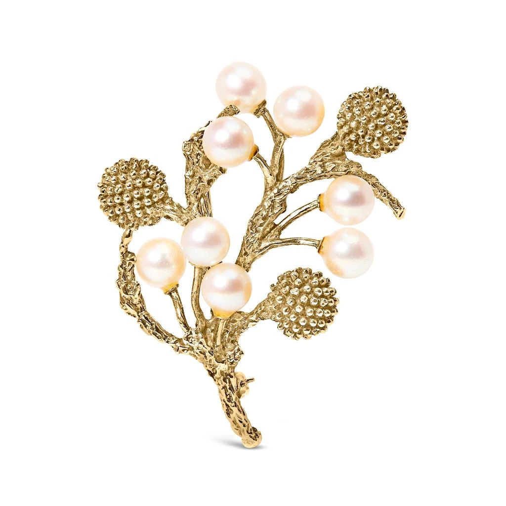 商品Haus of Brilliance|18K Yellow Gold Cultured Akoya Pearl Tree Branch Brooch Pin with Hammered Polish,价格¥25582,第1张图片