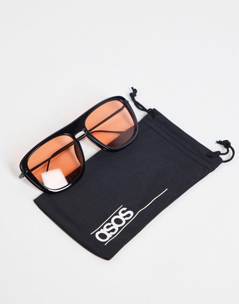 ASOS DESIGN aviator sunglasses in black with orange lens商品第3张图片规格展示