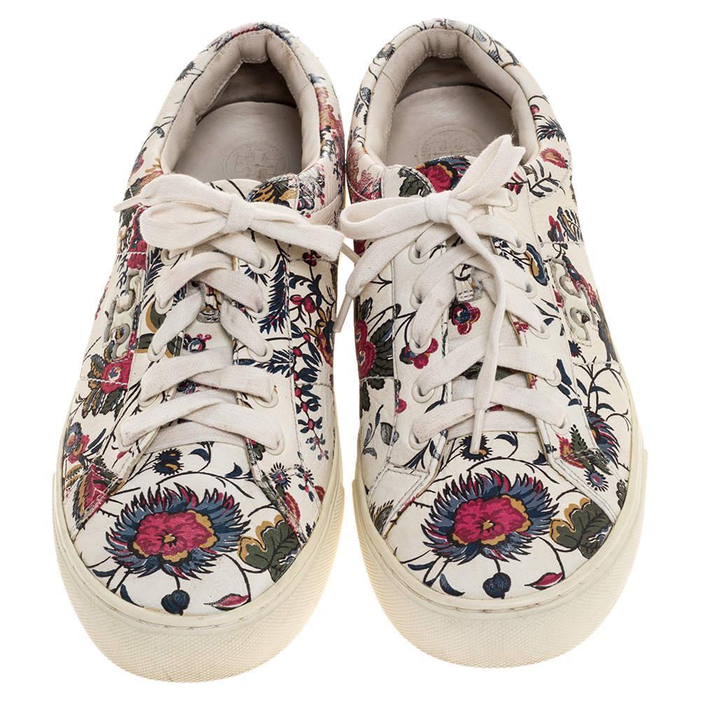 商品[二手商品] Tory Burch|Tory Burch White Floral Print Leather Amalia Low Top Sneakers Size 39.5,价格¥934,第5张图片详细描述