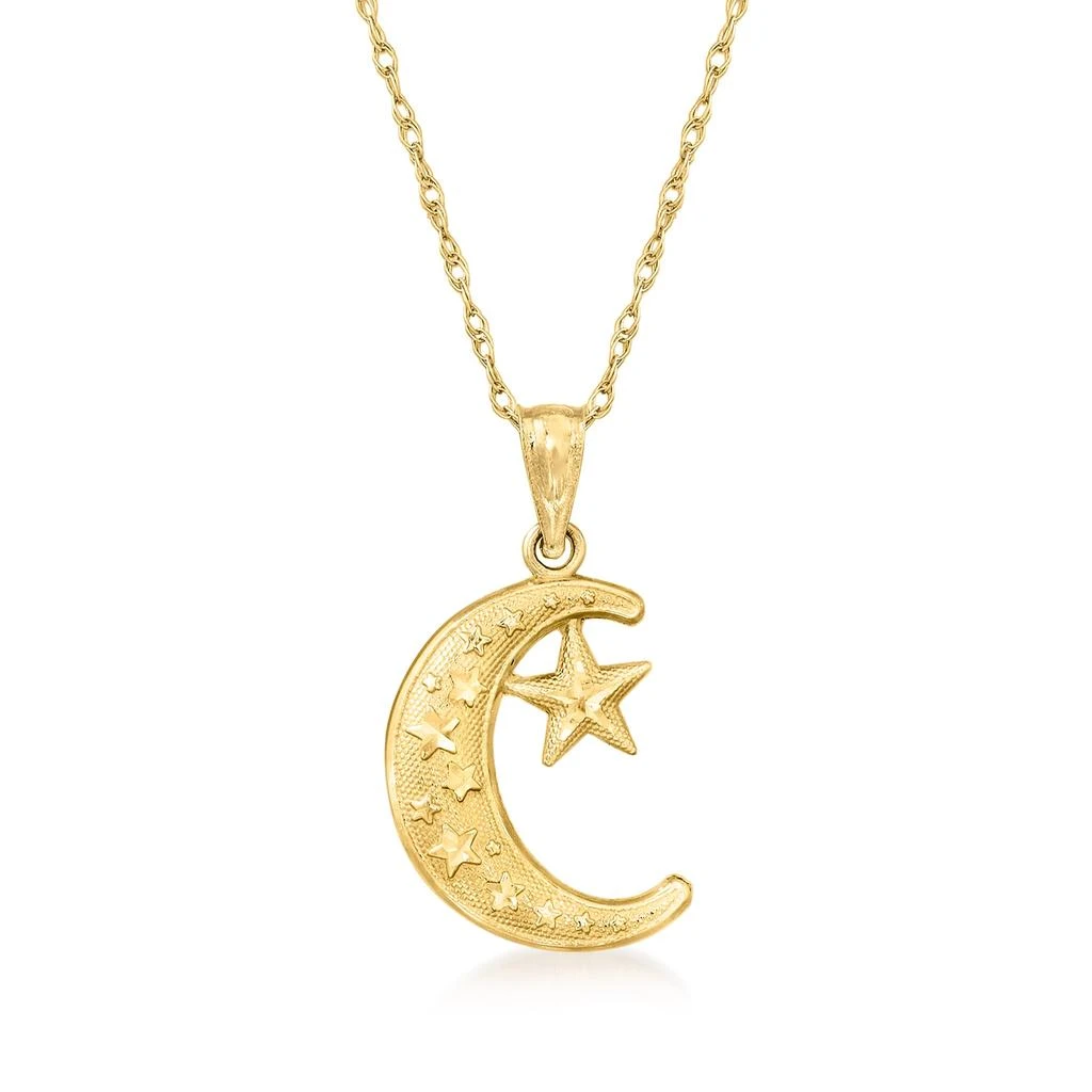 商品Ross-Simons|Ross-Simons 14kt Yellow Gold Crescent Moon and Star Pendant Necklace,价格¥1773,第3张图片详细描述