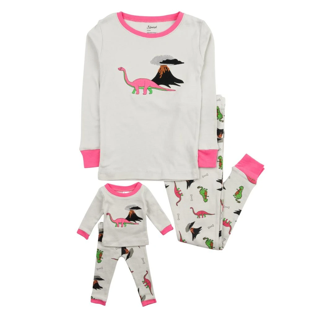 商品Leveret|Girls and Matching Doll Cotton Pajamas Dinosaur Gray,价格¥325,第1张图片