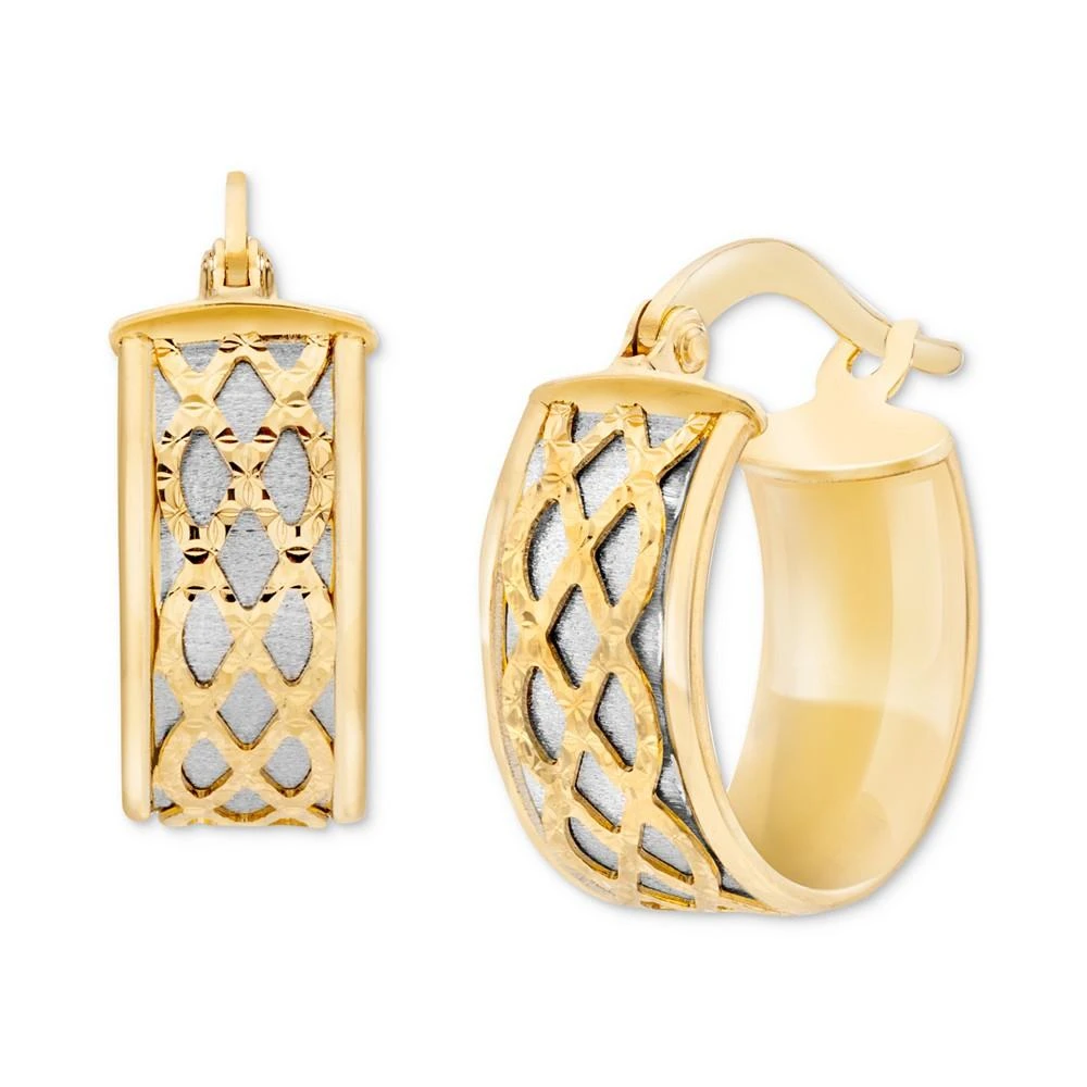 商品Macy's|Textured Two-Tone Huggie Hoop Earrings in 14k Gold & White Gold,价格¥5201,第1张图片