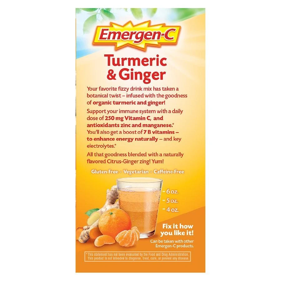 商品Emergen-C|Citrus-Ginger Fizzy Drink Mix, Immune Support Turmeric, Ginger,价格¥142,第2张图片详细描述