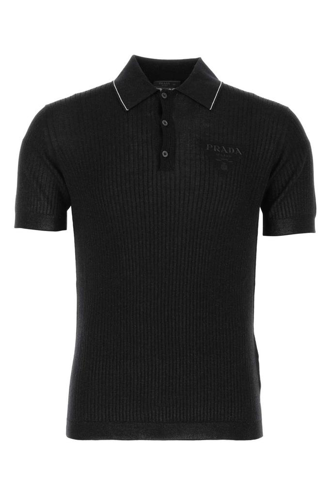 トップス prada sport rubber logo polo shirt Prada Black Rubber Logo Short Sleeved Polo - Double Extra
