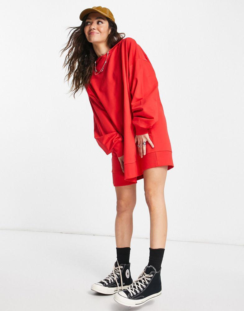 商品ASOS|ASOS DESIGN oversized hoodie sweat mini dress in red,价格¥126,第4张图片详细描述