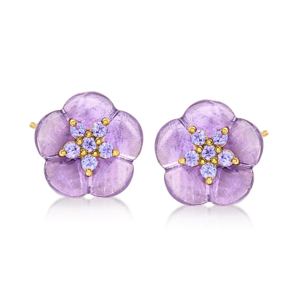 商品Ross-Simons|Amethyst and . Tanzanite Flower Earrings in 18kt Gold Over Sterling,价格¥787,第1张图片