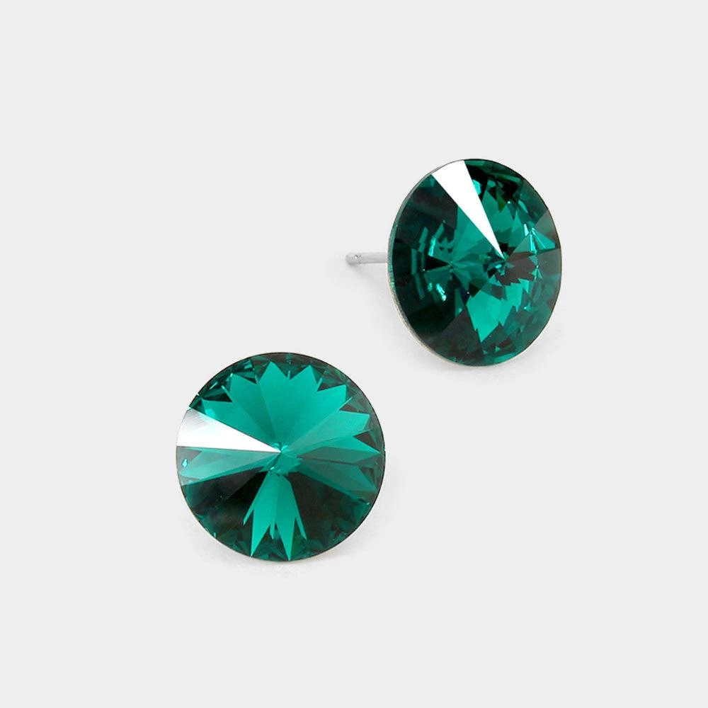 商品FASHNZFAB|15mm Genuine Crystal Stud Earrings - Emerald,价格¥161,第1张图片详细描述