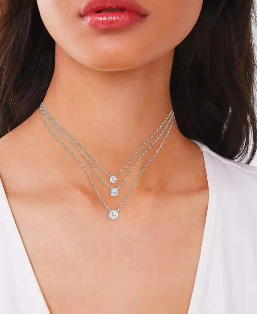 商品Macy's|Lab-Grown White Sapphire Triple Layer Pendant Necklace (1-7/8 ct. t.w.) in Sterling Silver, 16-1/2" + 2" extender,价格¥750,第2张图片详细描述