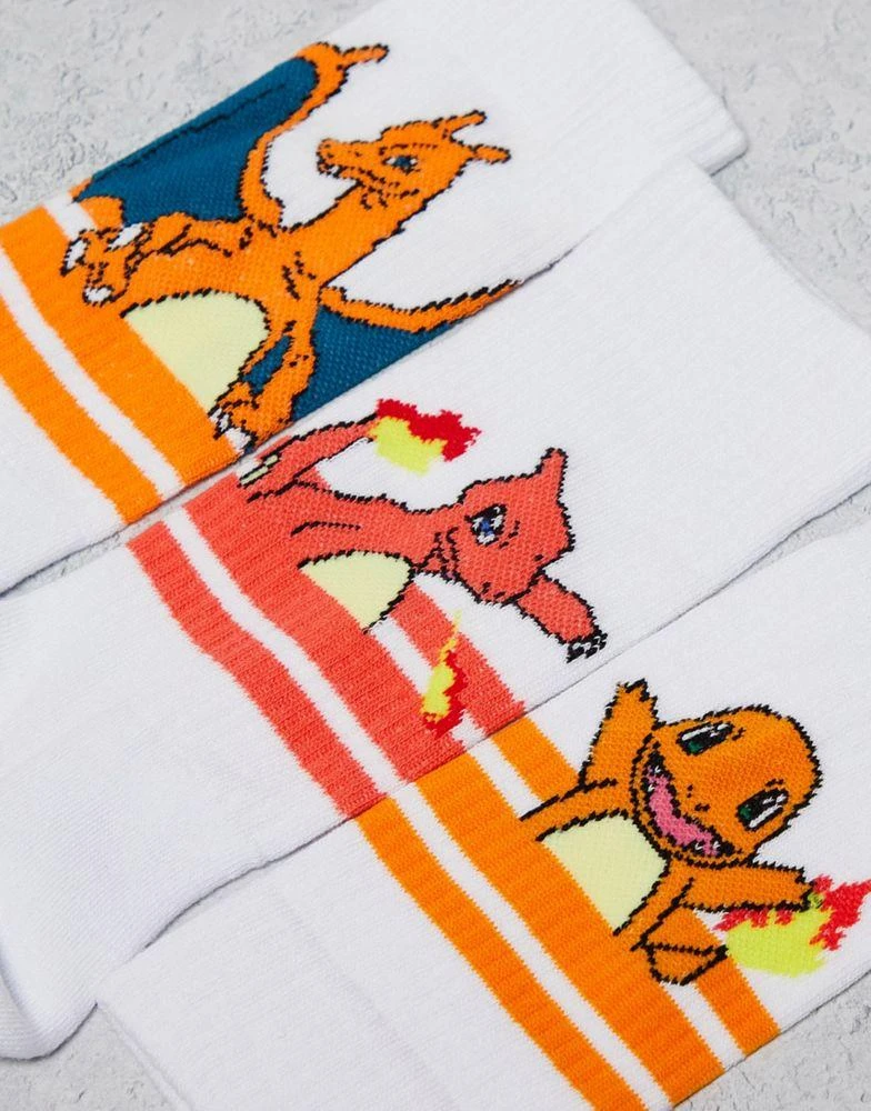商品ASOS|ASOS DESIGN 3 pack Sunset Pokémon sports socks in white with sports stripes,价格¥133,第2张图片详细描述