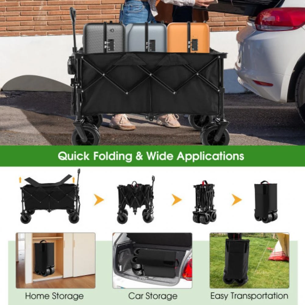 商品Hivvago|Folding Utility Garden Cart with Wide Wheels and Adjustable Handle-Black,价格¥1548,第2张图片详细描述