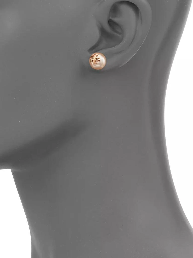 商品Tory Burch|Stainless Steel &amp; Imitation Pearl Logo Stud Earrings,价格¥587,第2张图片详细描述