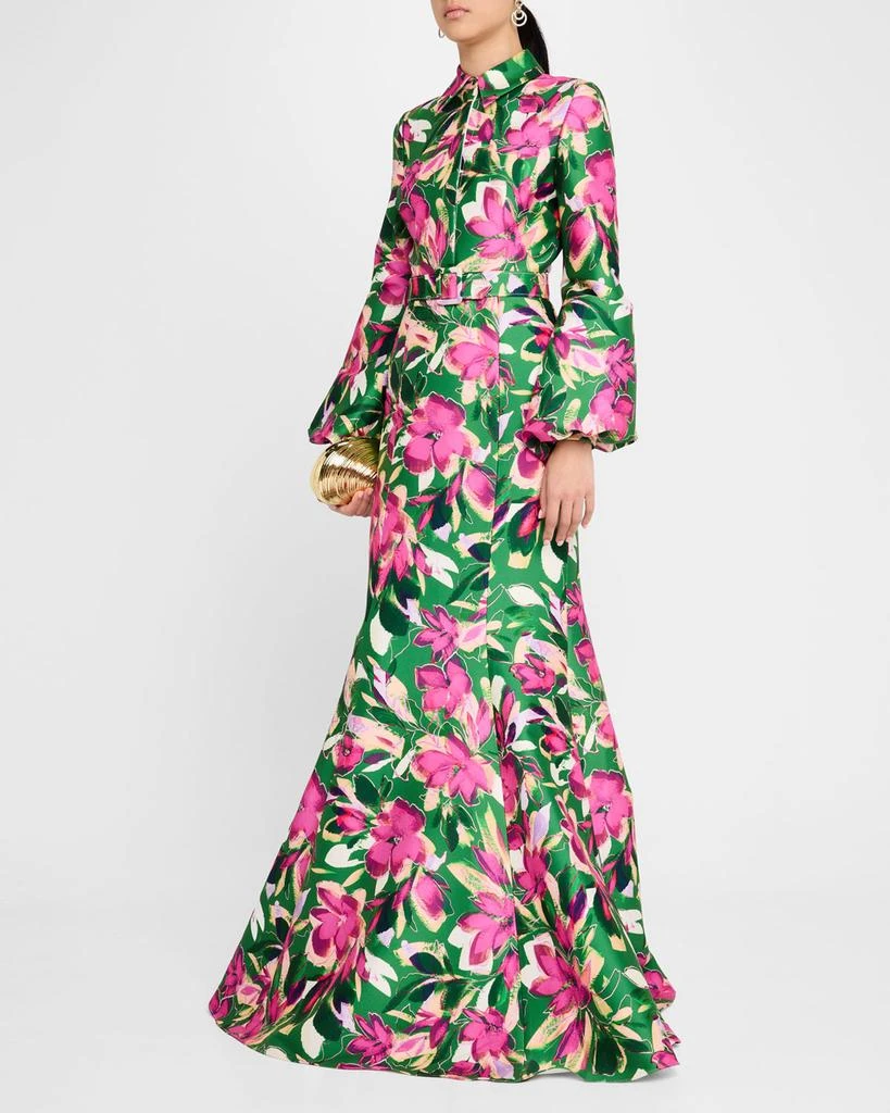 商品Badgley Mischka|Belted Floral-Print Mikado Shirt Gown,价格¥7144,第2张图片详细描述