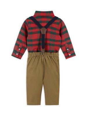 Baby Boy's 2 Piece Flannel Button Down Suspender Set商品第2张图片规格展示