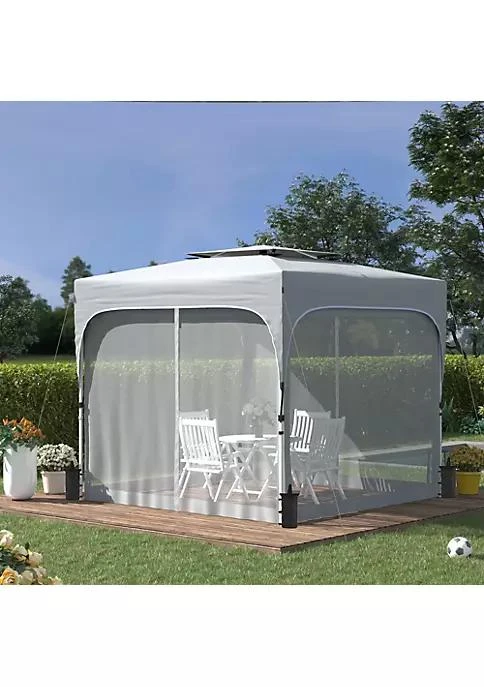 商品Outsunny|10 X 10 Pop Up Gazebo Foldable Canopy Tent With Carrying Bag With Wheels Mesh Sidewalls 4 Leg Weight Bags And 3 Level Adjustable Height For Outdoor Garden Patio Party Grey,价格¥1764,第3张图片详细描述