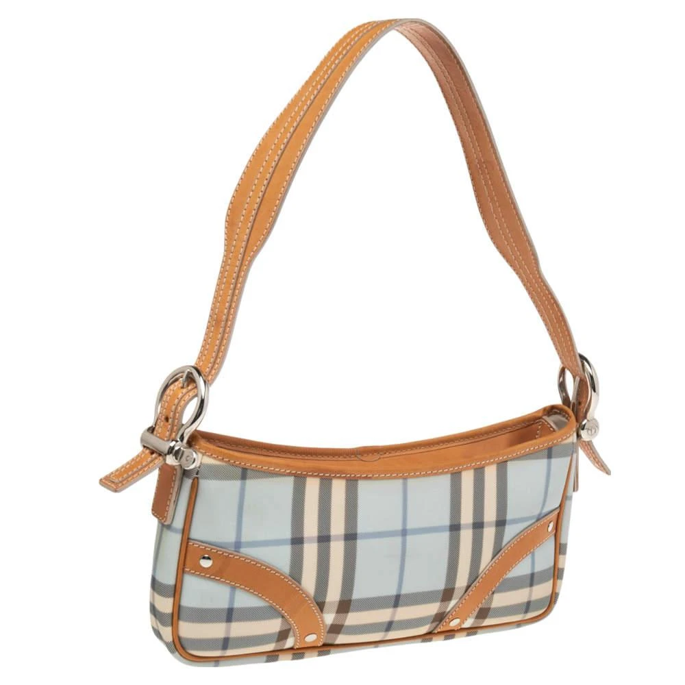 商品[二手商品] Burberry|Burberry Tan/Blue House Check Coated Canvas and Leather Baguette Bag,价格¥1026,第3张图片详细描述