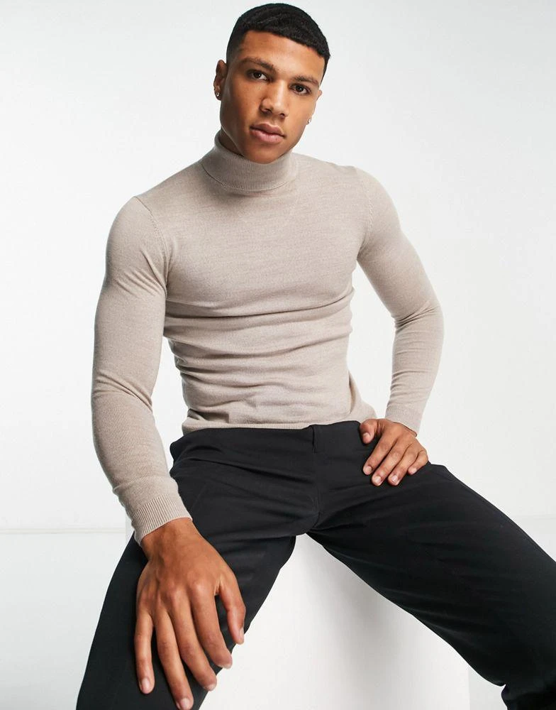 商品ASOS|ASOS DESIGN muscle fit premium merino wool jumper in dusty blue,价格¥264,第3张图片详细描述