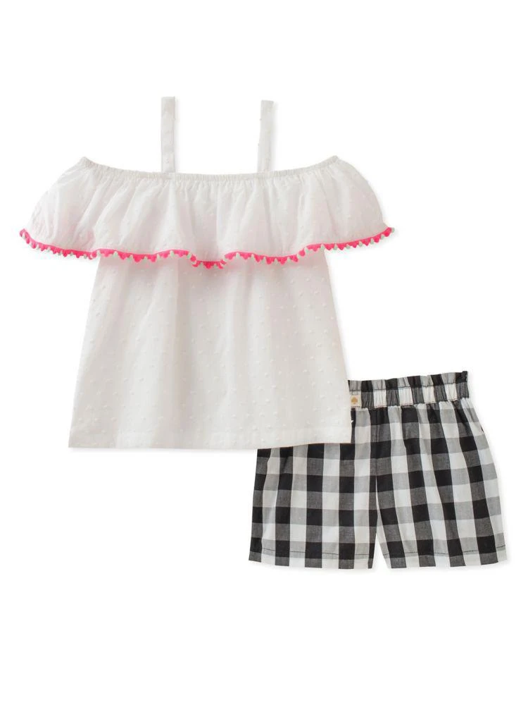 商品Kate Spade|Baby Girl's Two-Piece Pom-Pom Ruffle Top & Gingham Shorts Set,价格¥102,第1张图片
