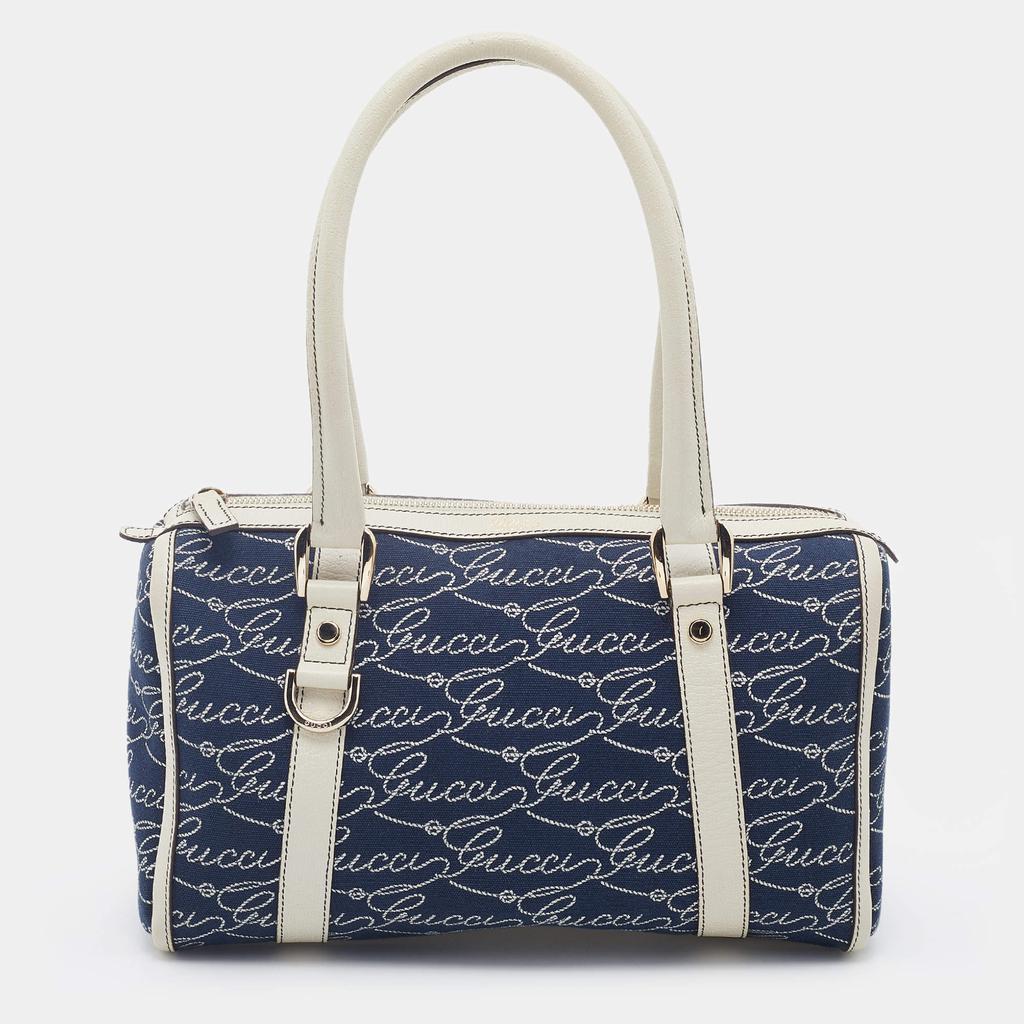 商品[二手商品] Gucci|Gucci Blue/White Logo Script Canvas And Leather Joy Boston Bag,价格¥4115,第1张图片