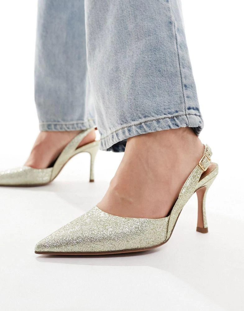 商品ASOS|ASOS DESIGN Wide Fit Samber 2 slingback stiletto heels in gold glitter,价格¥274,第4张图片详细描述