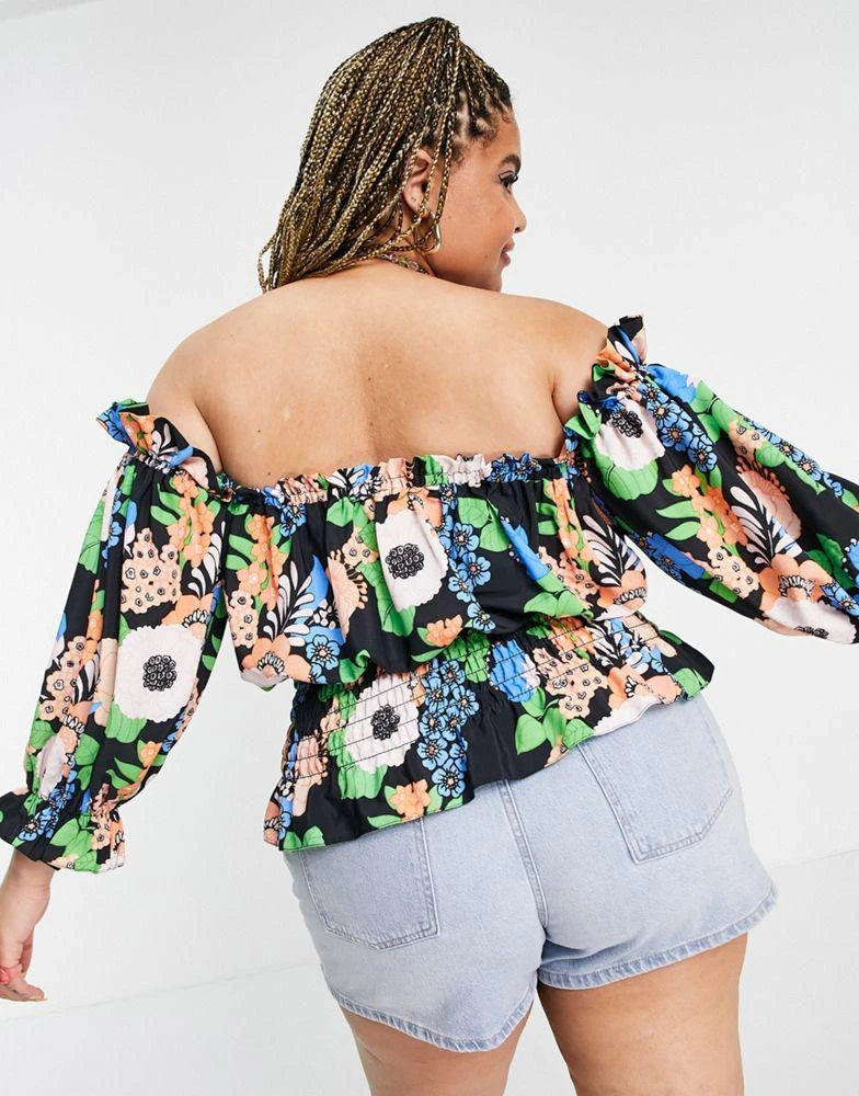 商品ASOS|ASOS DESIGN Curve bardot top with shirring in floral print,价格¥168,第2张图片详细描述