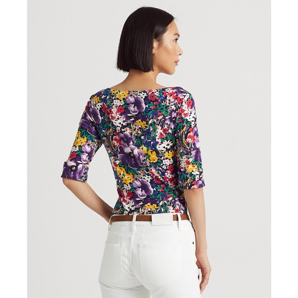 商品Ralph Lauren|Women's Floral Stretch Cotton Boatneck T-Shirt,价格¥306,第4张图片详细描述