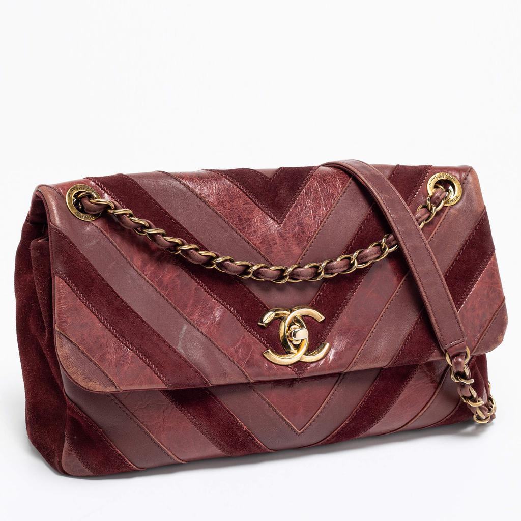 商品[二手商品] Chanel|Chanel Burgundy Leather and Suede Jumbo Surpique Flap Bag,价格¥18608,第5张图片详细描述