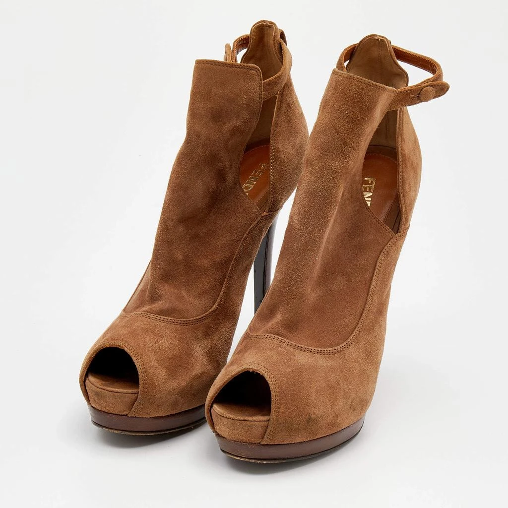 商品[二手商品] Fendi|Fendi Brown Suede Peep Toe Platform Booties Size 38.5,价格¥1221,第2张图片详细描述