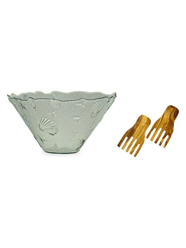 商品French Home|2-Piece Coastal Salad Bowl & Olive Wood Server Hand Set,价格¥397,第1张图片