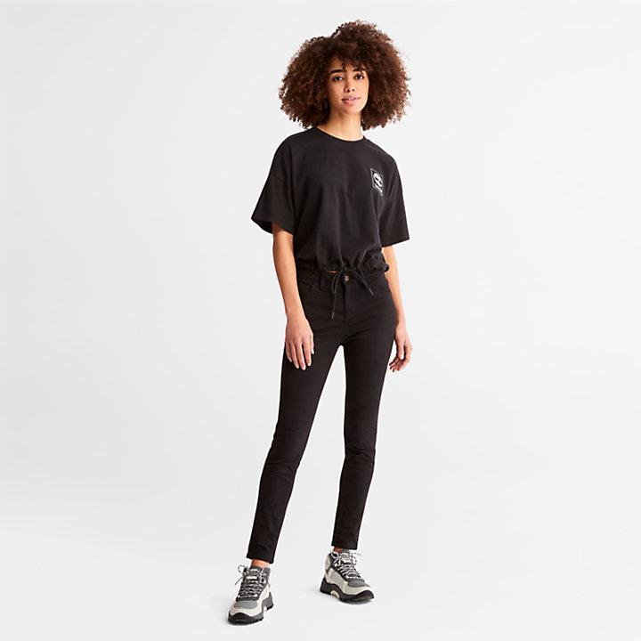 Cropped T-Shirt with Drawstring Hem for Women in Black商品第3张图片规格展示
