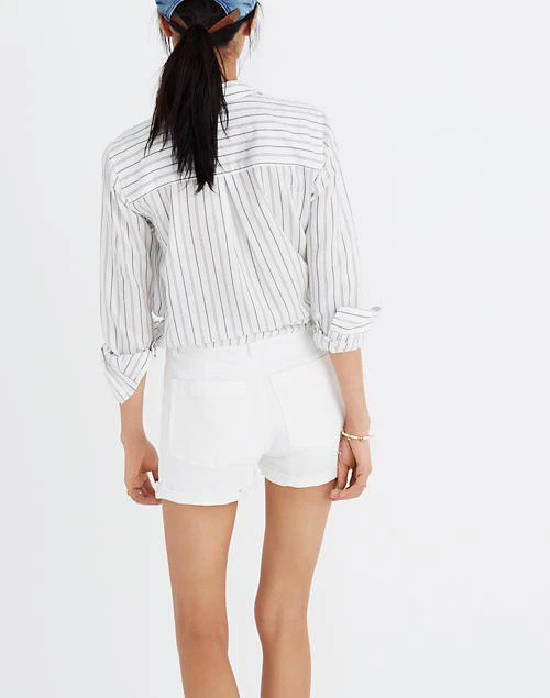 商品Madewell|High-Rise Denim Boyshorts in Tile White: Button-Through Edition,价格¥396,第3张图片详细描述