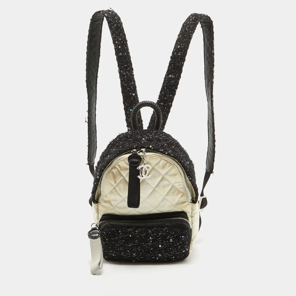 商品[二手商品] Chanel|Chanel Black/Off White Quilted Satin and Tweed Sequins Mini Backpack,价格¥3687,第1张图片