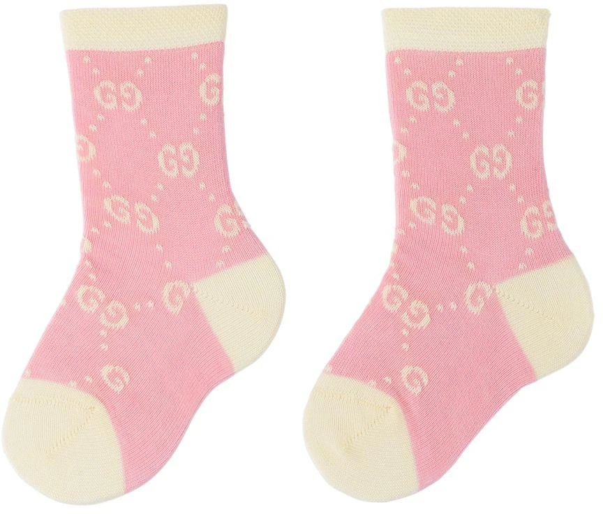 商品Gucci|Baby Pink & Off-White GG Socks,价格¥650,第2张图片详细描述