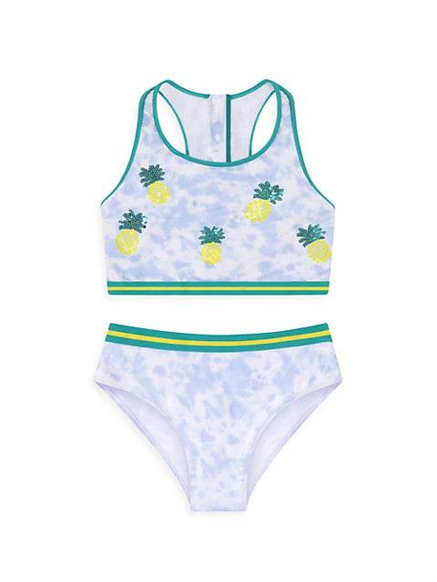 Girl's 2-Piece Tie-Dye Pineapple Embellished Swimsuit商品第1张图片规格展示