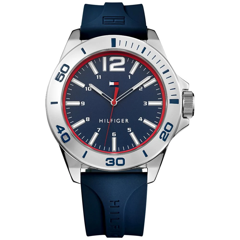 商品Tommy Hilfiger|Men's  Blue Silicone Strap Watch 45mm , Created for Macy's,价格¥259,第1张图片