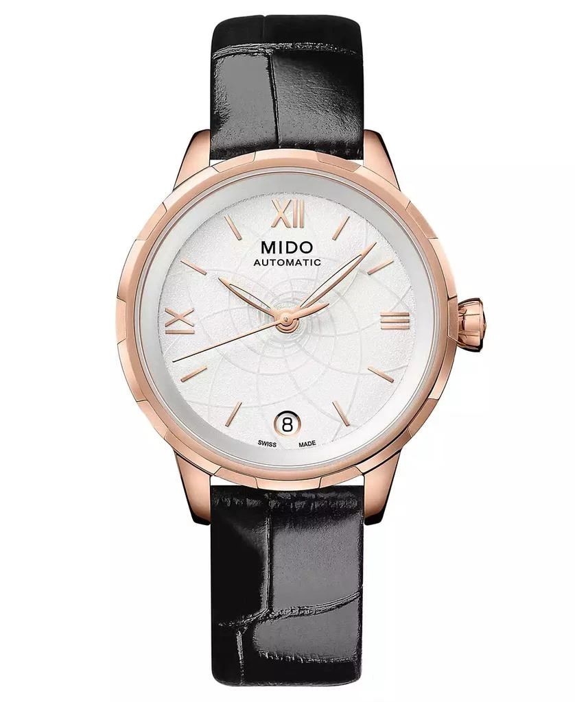 商品MIDO|Women's Swiss Automatic Rainflower Black Leather Strap Watch 34mm,价格¥8535,第1张图片